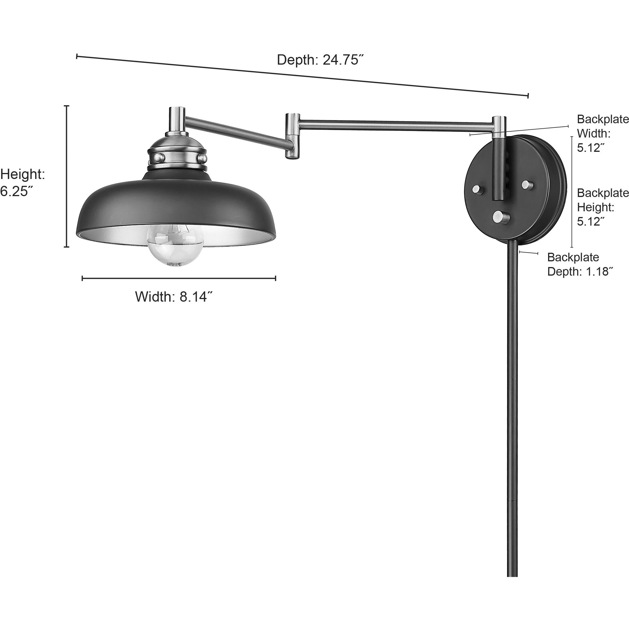 Ellison 24.75 inch 60 watt Matte Black/Vintage Brass Swing Arm Sconce Wall Light